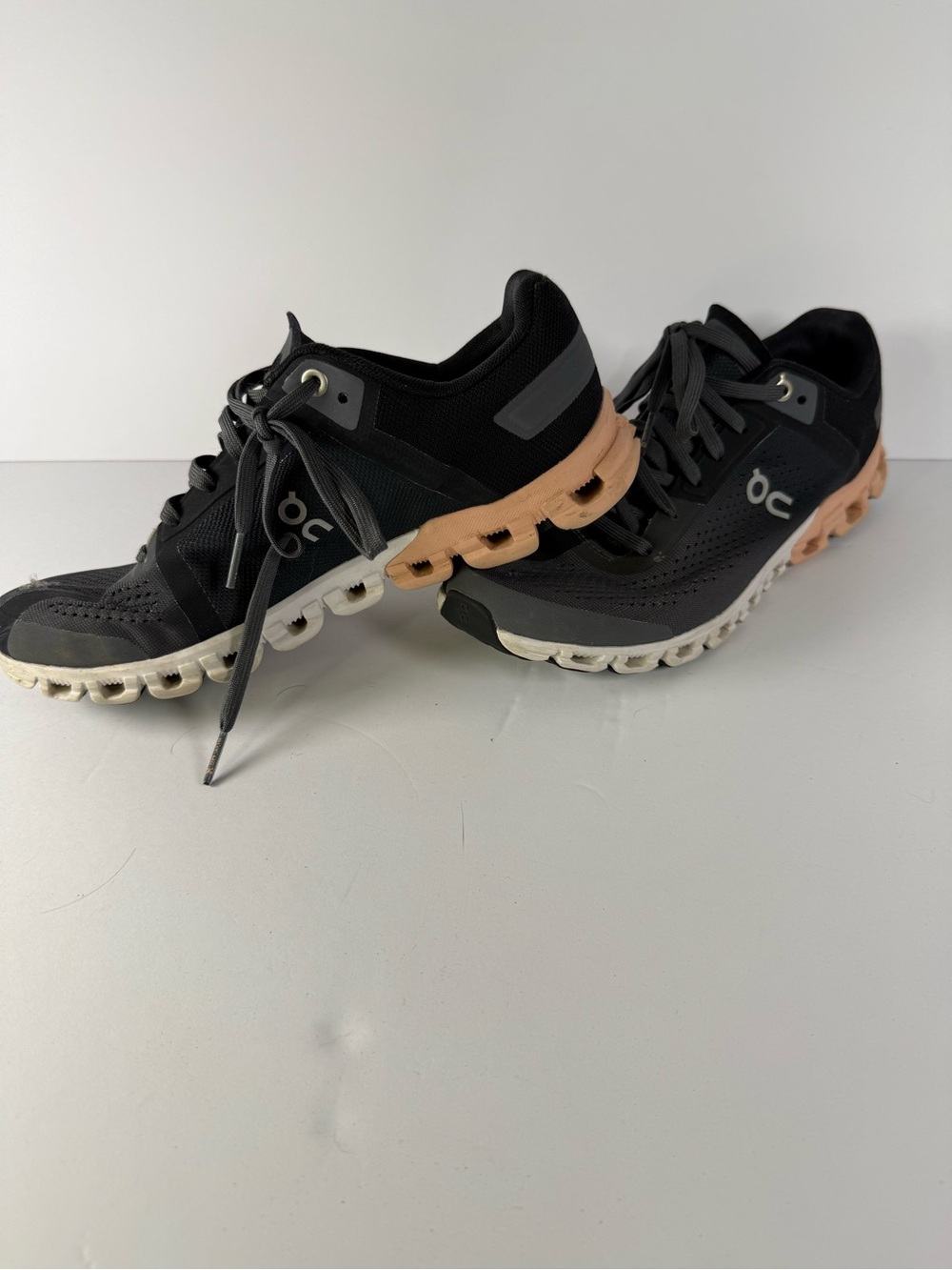 On Cloud Black and Peach Women's Running Sneakers